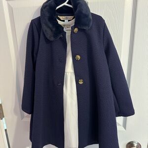 Pippa & Julie Dark Blue Pea Coat with White Dress Set